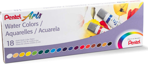 PENTEL ARTS WATER COLORS, ASSORTED COLORS, PACK OF 18